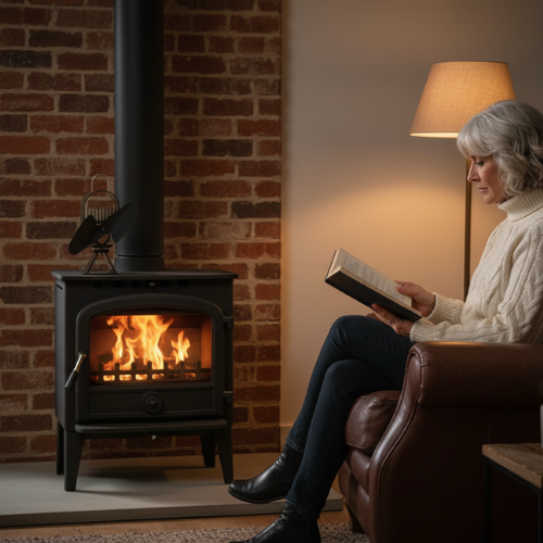 Ecofan heat-powered stove fan circulating warmth